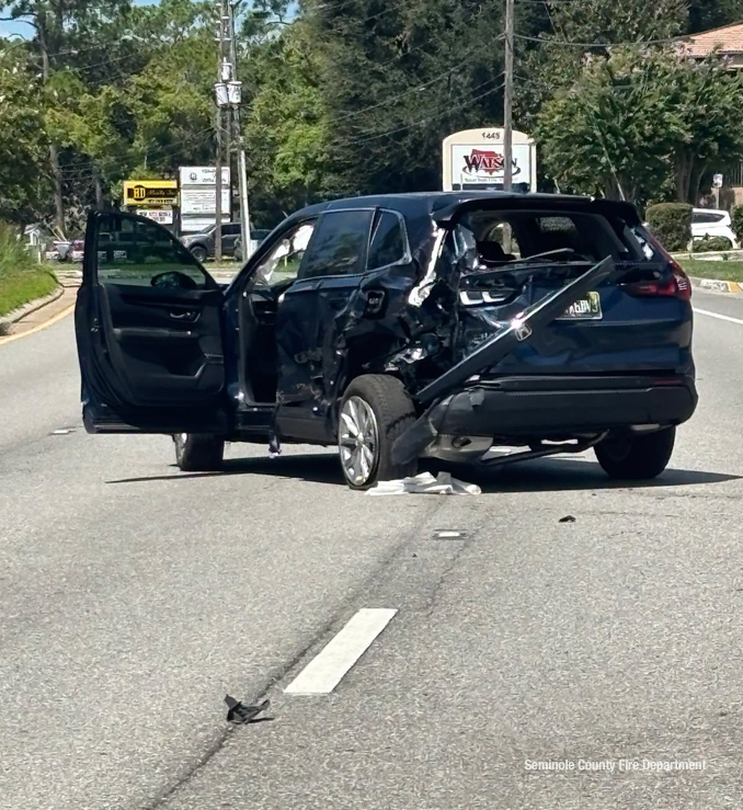 Crash scene on SR 434 west of Tollgate Trail on Tuesday, August 11, 2026 (Seminole County Fire Department).